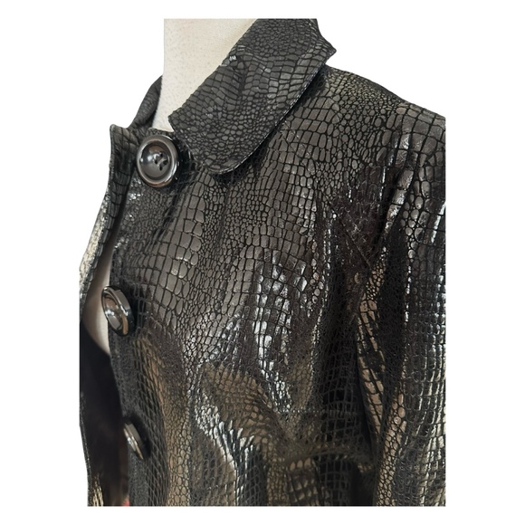 600 WEST Women’s Black Genuine Leather Blazer Jacket Size S Crock Print - Picture 4 of 12